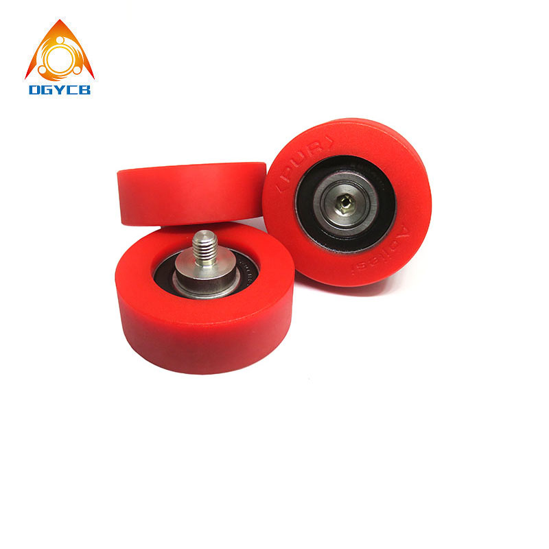 PU620470-25C2L12M10 high hardness 90A shore polyurethane wheel M10x70x25mm Red PU guide wheels